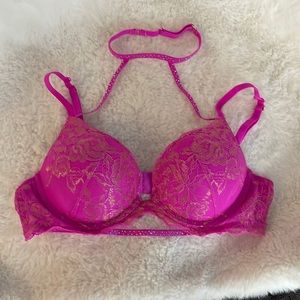 LIKE NEW La Senza bra - Hello Sugar - 36A - pink lace with gold - rhinestone